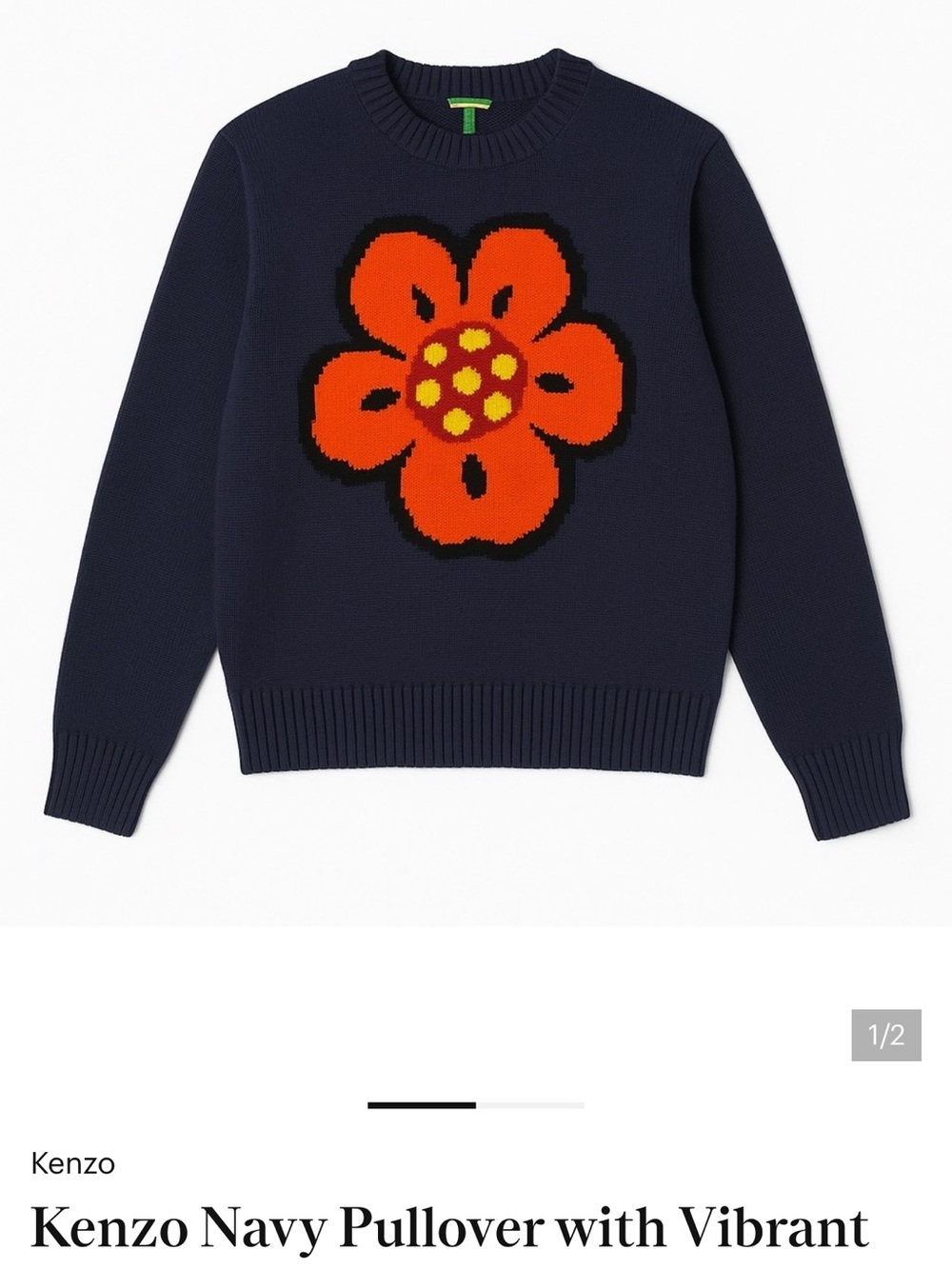 Kenzo Navy Pullover with Bright Orange Flower
